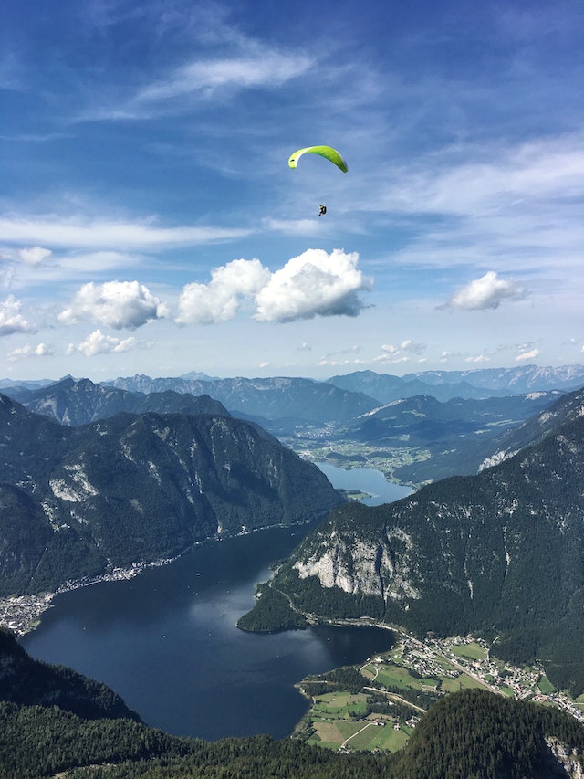 Gliding in the sky at the height of each contraction and landing at the end.