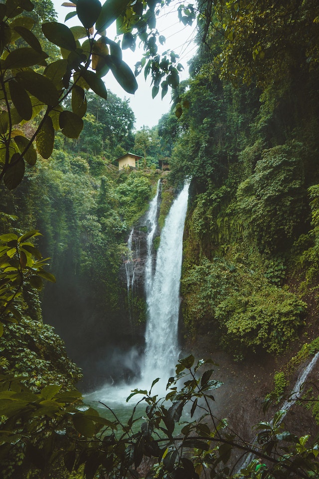 The image of a waterfall is to help visualise a scene with gushing water falling from heights into the lagoon and starting and ending with the contractions